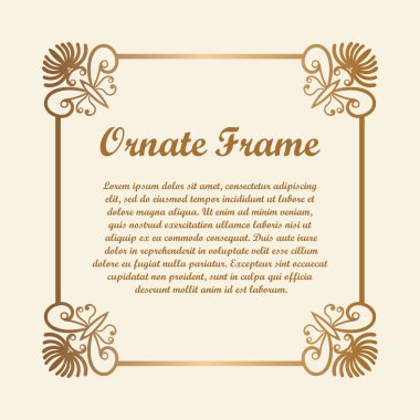 Vektör tasarımı için dekoratif unsur. Metin için yer çerçeve şablonu. Güzel çiçek süs sınır. Dantel dekor. Zarif sanat için doğum günü ve düğün davetiye, tebrik kartı. Süslü köşe.