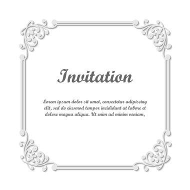Vektör tasarımı için dekoratif unsur. Metin için yer çerçeve şablonu. Güzel çiçek süs sınır. Dantel dekor. Zarif sanat için doğum günü ve düğün davetiye, tebrik kartı. Süslü köşe.