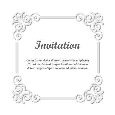 Vektör tasarımı için dekoratif unsur. Metin için yer çerçeve şablonu. Güzel çiçek süs sınır. Dantel dekor. Zarif sanat için doğum günü ve düğün davetiye, tebrik kartı. Süslü köşe.