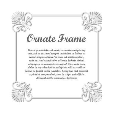 Vektör tasarımı için dekoratif unsur. Metin için yer çerçeve şablonu. Güzel çiçek süs sınır. Dantel dekor. Zarif sanat için doğum günü ve düğün davetiye, tebrik kartı. Süslü köşe.