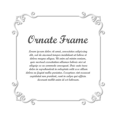 Vektör tasarımı için dekoratif unsur. Metin için yer çerçeve şablonu. Güzel çiçek süs sınır. Dantel dekor. Zarif sanat için doğum günü ve düğün davetiye, tebrik kartı. Süslü köşe.