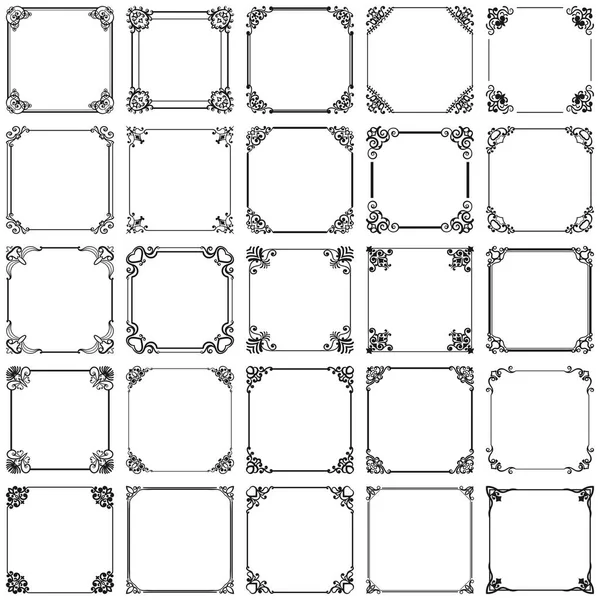 Векторні декоративні елементи для дизайну. Набір шаблонів кадрів. Прекрасні квіткові декоративні кордони. Мереживний декор. Елегантне мистецтво на день народження та вітальні листівки, запрошення на весілля. Прикрашені кути . — стоковий вектор