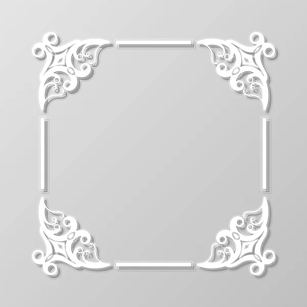 Marco de encaje cuadrado abstracto con remolinos de papel, fondo ornamental vectorial, eps10 — Vector de stock