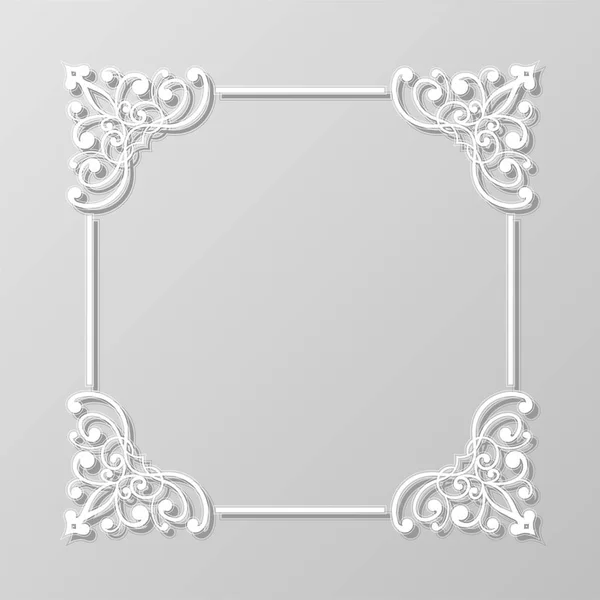 Cadre en dentelle carrée abstraite avec tourbillons en papier, fond décoratif vectoriel, eps10 — Image vectorielle