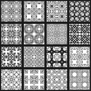 Sorunsuz soyut süs siyah beyaz desenler ayarlayın. Vektör çizim