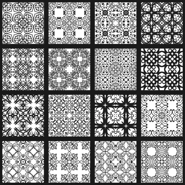 Sorunsuz soyut süs siyah beyaz desenler ayarlayın. Vektör çizim
