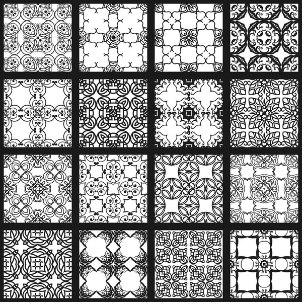 Sorunsuz soyut süs siyah beyaz desenler ayarlayın. Vektör çizim