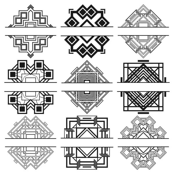 Set di nove cornici art deco nere su bianco. Modello per il design. Illustrazione vettoriale eps10 — Vettoriale Stock