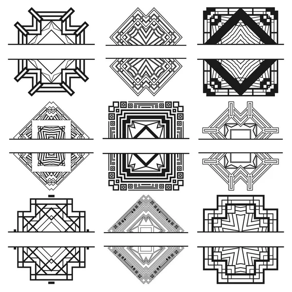 Set of nine black art deco frames on white. Template for design. Vector illustration eps10 — Stock Vector