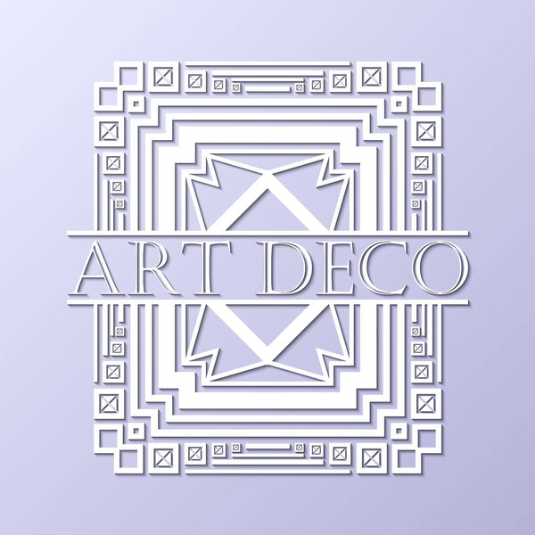 Vintage retro white art deco frame with text on grey blue background. Template for design. Vector illustration eps10
