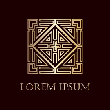 Art deco altın süs logosunu görmeniz gerekir. Tasarım şablonu. Vektör çizim eps10