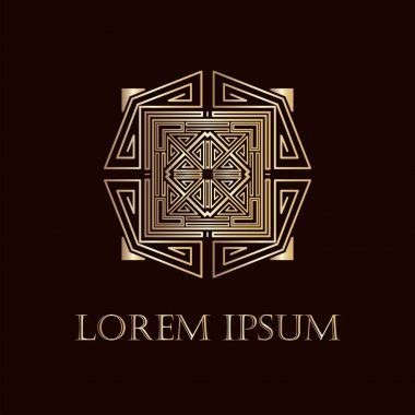 Art deco altın süs logosunu görmeniz gerekir. Tasarım şablonu. Vektör çizim eps10