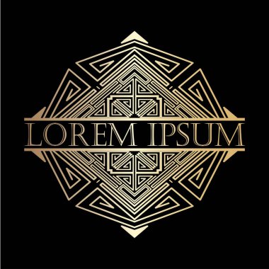 Lüks vintage art deco altın vektör çerçeve. Logo, rozet club, bar, kafe, Restoran, otel, butik için etiket.