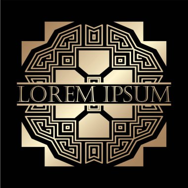 Lüks vintage art deco altın vektör çerçeve. Logo, rozet club, bar, kafe, Restoran, otel, butik için etiket.
