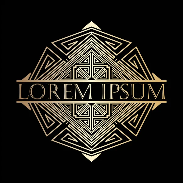 Lüks vintage art deco altın vektör çerçeve. Logo, rozet club, bar, kafe, Restoran, otel, butik için etiket.