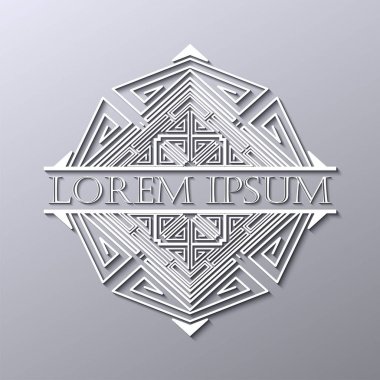 Lüks art deco beyaz vektör çerçeve. Logo, rozet club, bar, kafe, Restoran, otel, butik için etiket.