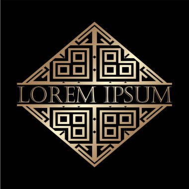 Lüks vintage art deco altın vektör çerçeve. Logo, rozet club, bar, kafe, Restoran, otel, butik için etiket.