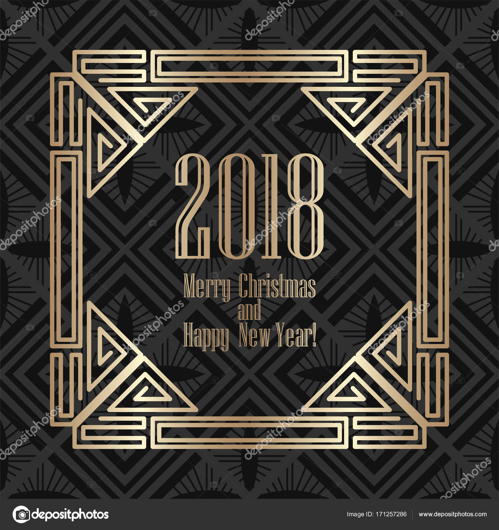 黄金のアールデコ様式の 18 年賀状 デザインのテンプレートです ベクトル図 Eps10 ストックベクター C Illustratorfotostocker16 Gmail Com