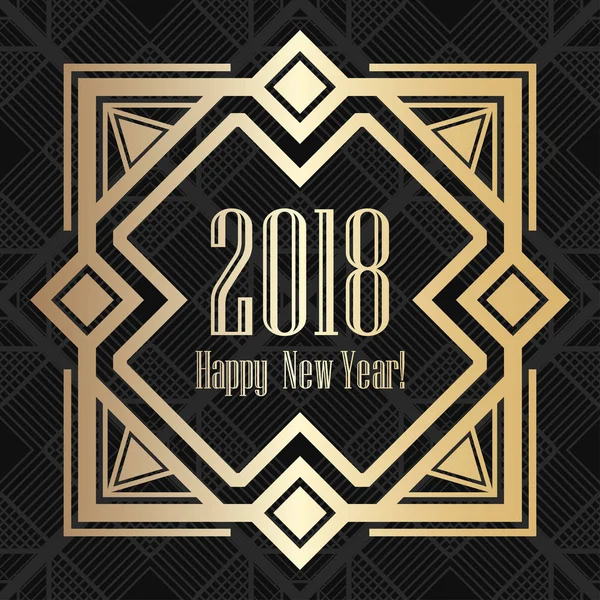 2018 cartão de saudação de Ano Novo em estilo dourado art deco. Modelo para design. Ilustração vetorial eps10 —  Vetores de Stock