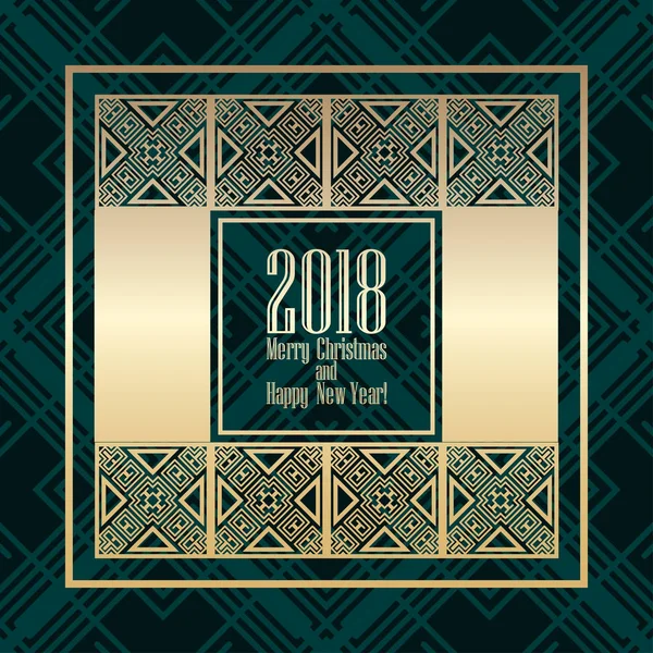 Neujahrs-Grußkarte 2018 im Art-Deco-Goldstil. Vorlage für Design. Vektorabbildung eps10 — Stockvektor