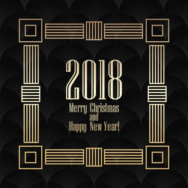 Neujahrs-Grußkarte 2018 im Art-Deco-Goldstil. Vorlage für Design. Vektorabbildung eps10 — Stockvektor