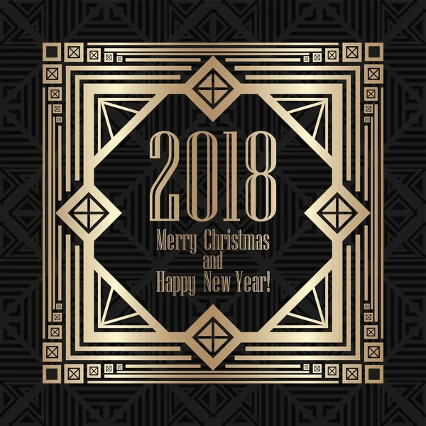 黄金のアールデコ様式の 2018 年賀状。デザインのテンプレートです。ベクトル図 eps10 — ストックベクタ