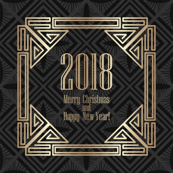 2018 New Year greeting card in art deco golden style. Template for design. Vector illustration eps10 — Stock Vector