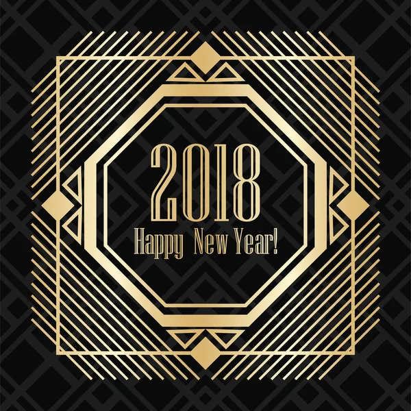 2018 yeni yıl tebrik kartı altın art deco tarzında. Tasarım şablonu. Vektör çizim eps10