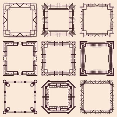 Vintage retro Kenarlıklar ve çerçeve kümesi Art Deco tarzında. Tasarımınız için şablon. Vektör çizim eps10