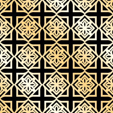 Altın süs seamless modeli. Tasarım şablonu. Vektör