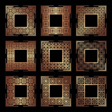 Vintage Altın çerçeveler ile metin için yer ayarlayın. Tasarım şablonu. Vektör çizim