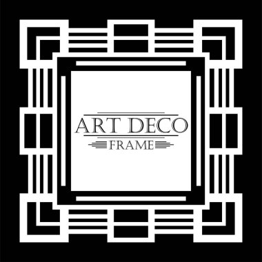 Siyah arka plan üzerine Art Deco tarzında Vintage beyaz retro çerçeve. Tasarım şablonu. Vektör çizim.