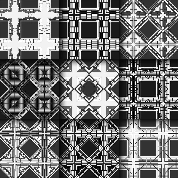 Black and white ornamental seamless patterns set. Template for design. — Stock Vector