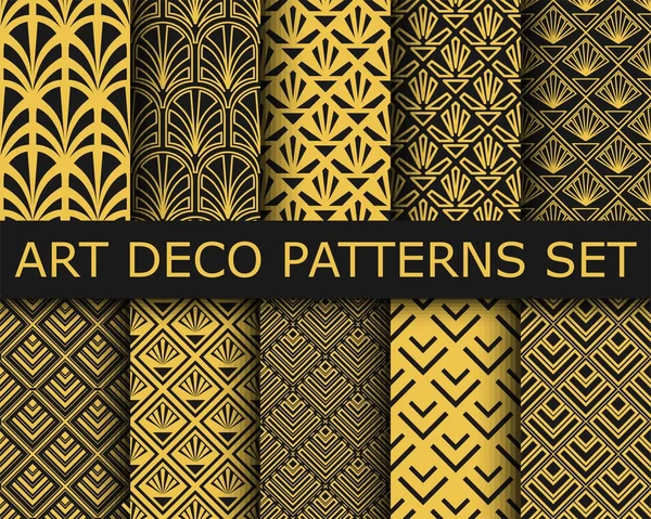 Art deco süs Dikişsiz desen koleksiyonu. On arka geometrik dizi.