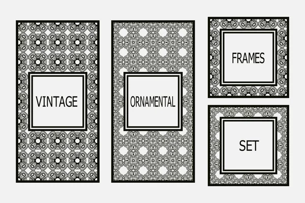 Conjunto de marcos vintage con patrón ornamental retro. Ilustración vectorial — Archivo Imágenes Vectoriales