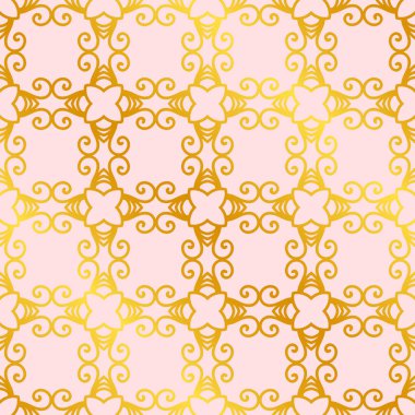 Retro süs altın seamless modeli. Süslü arka plan gelişti. Lüks zarif süsleme. Vintage öğesi. Tasarım şablonu. Vektör çizim