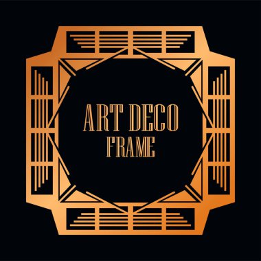 Vintage retro altın kenarlık ve çerçeve Art Deco tarzında. Tasarım şablonu. Vektör çizim