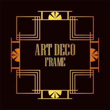 Vintage retro altın kenarlık ve çerçeve Art Deco tarzında. Tasarım şablonu. Vektör çizim