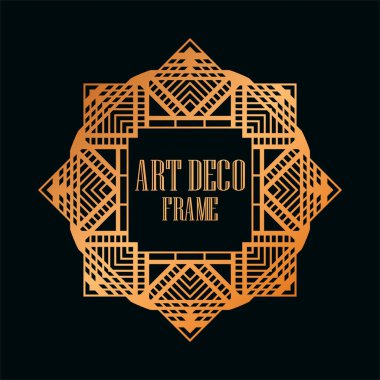 Vintage retro altın kenarlık ve çerçeve Art Deco tarzında. Tasarım şablonu. Vektör çizim