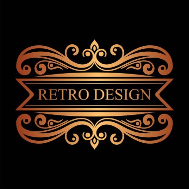 Altın vintage kaligrafi etiket. Davetiye, tebrik kartları, afiş, poster, posterlerini açmaları, rozetleri, otel, Restoran, iş kimlik tasarımı için süslü logo şablonu. Vektör çizim.