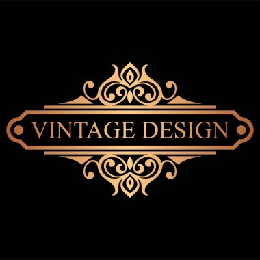 Altın vintage kaligrafi etiket. Davetiye, tebrik kartları, afiş, poster, posterlerini açmaları, rozetleri, otel, Restoran, iş kimlik tasarımı için süslü logo şablonu. Vektör çizim.