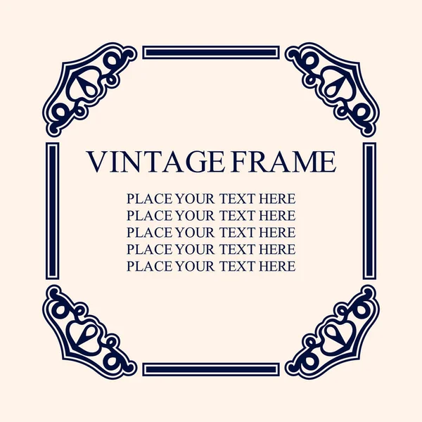 Vintage decorative frame. Elegant ornamental template for design of birthday and greeting card, wedding invitation with place for text. Vector illustration — Stock Vector