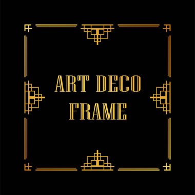 Art Deco tarzında Vintage ve retro altın çerçeve. Tasarım şablonu