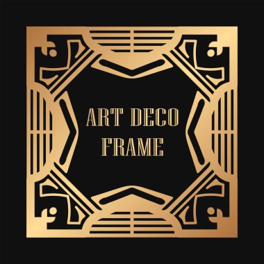 Art Deco tarzında Vintage ve retro altın çerçeve. Tasarım şablonu
