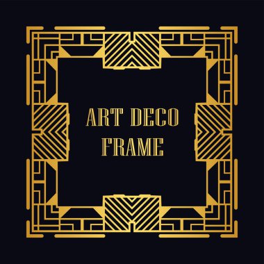 Art Deco tarzında Vintage ve retro altın çerçeve. Tasarım şablonu