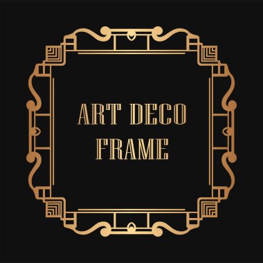 Art Deco tarzında Vintage ve retro altın çerçeve. Tasarım şablonu