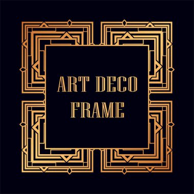 Art Deco tarzında Vintage ve retro altın çerçeve. Tasarım şablonu