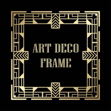 Art Deco tarzında Vintage ve retro altın çerçeve. Tasarım şablonu