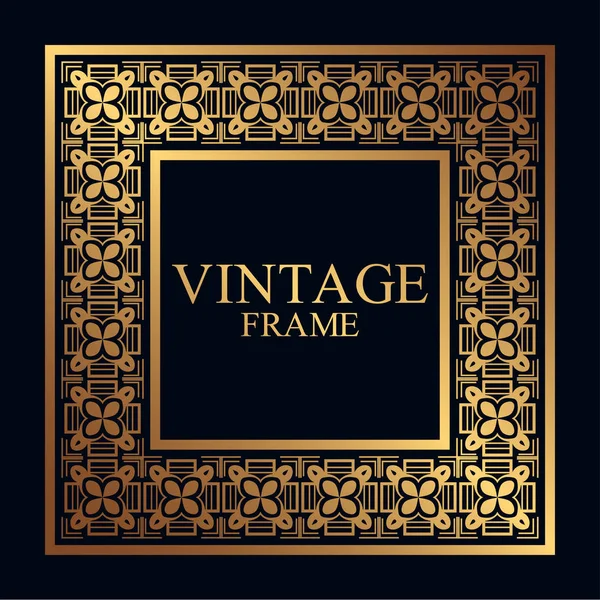 Vintage decoratieve gouden retro frame. Sjabloon voor het ontwerp. Vectorillustratie — Stockvector