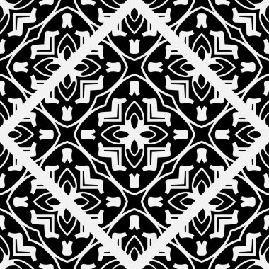 Soyut geometrik Dikişsiz siyah-beyaz desen. Tasarım şablonu. Vektör çizim